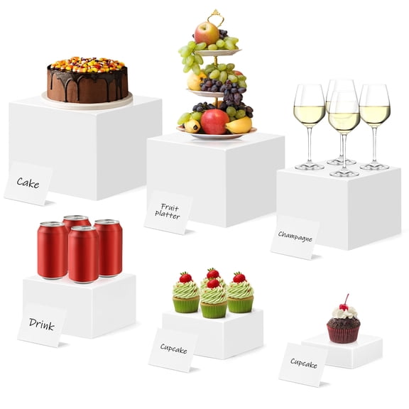 6Pcs White Acrylic Display Boxes, Buffet Display Stand, Stackable Table Supports & Party Food Rack, Multifunctional Food Display Stand, Table Food Rack with Two Pens and Six Label Tags