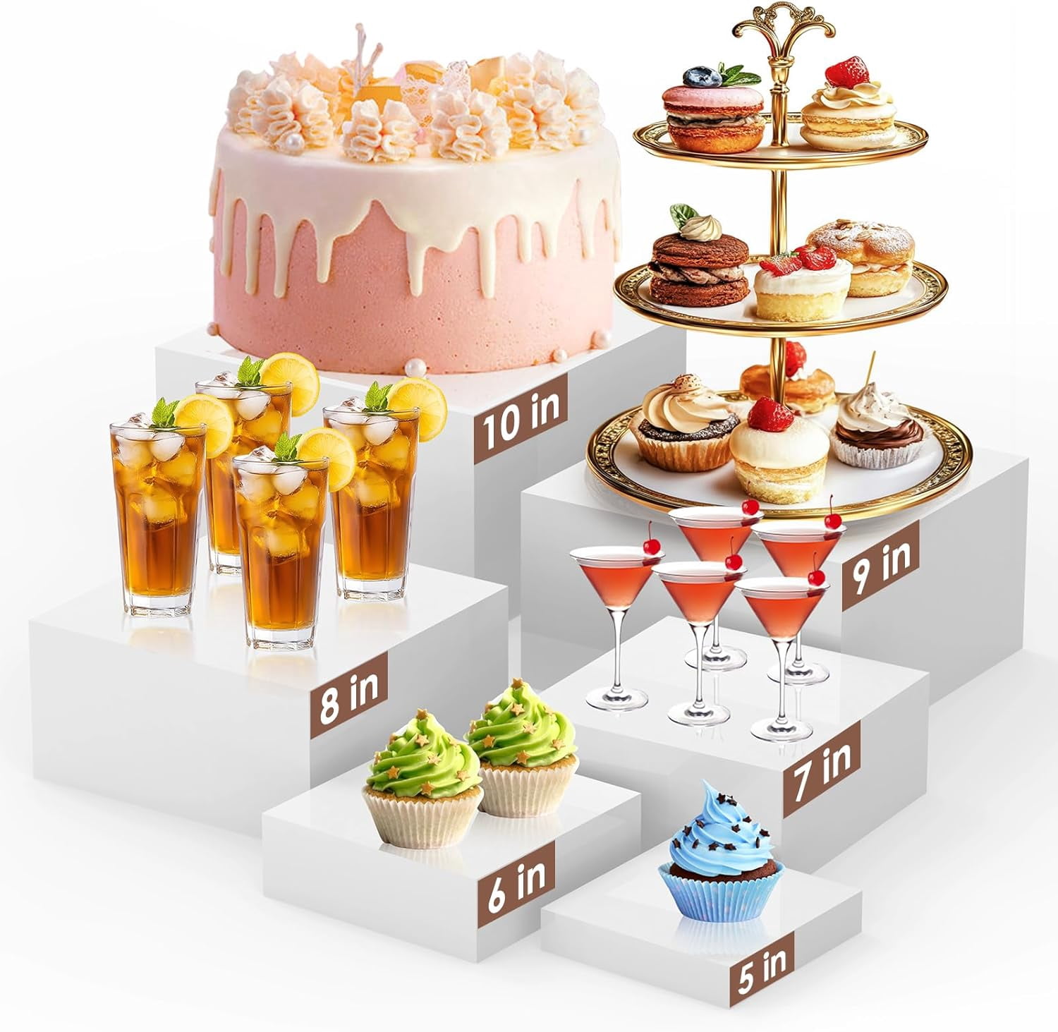 Small Risers For Buffet Table 6Pcs White Buffet Risers Set (Size 5
