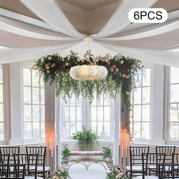 6Pcs White Ceiling Drapes for Wedding Chiffon Fabric Backdrop Drapes Arch Draping