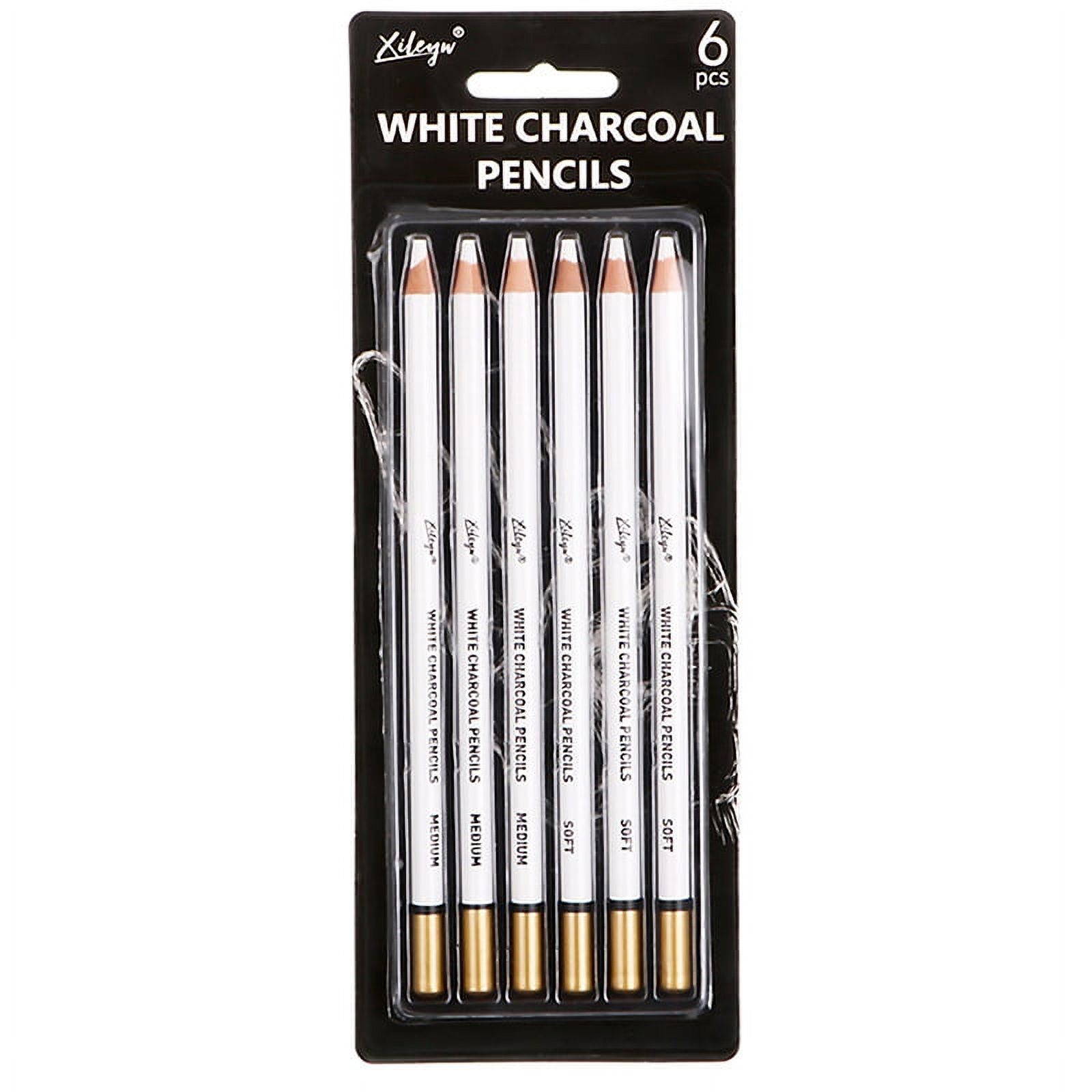 6Pcs White Charcoal Pencil Drawing Set Soft & Medium Sketching Pencil