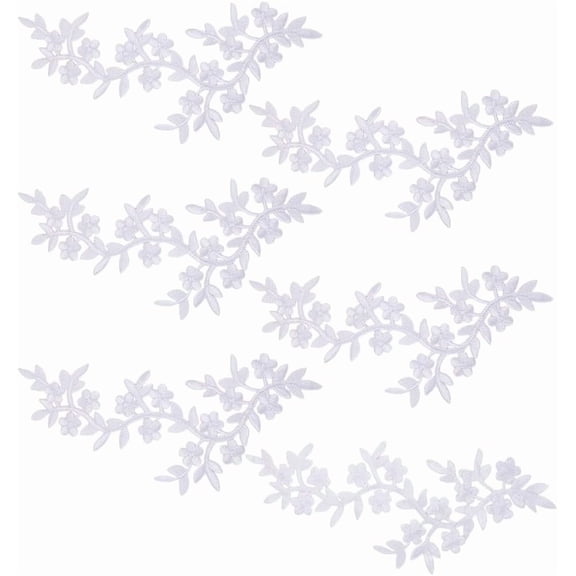6Pcs White Flower Leaves Iron on Patches Leaf Vine Embroidery Long Patch Sew on Floral Patches Decorative Applique Decal Craft Supply