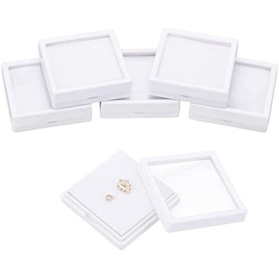 6Pcs White Gemstone Display Box with Sponge Cushion Gift Boxes Clear Window Box for Jewelry Packing(2.8"x2.8"x0.8")