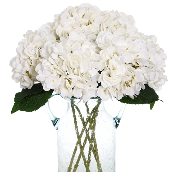 6Pcs White Hydrangea Artificial Flowers,Large Hydrangea Flower,Slik Hydrangea with Lifelike Leaves Stems,Faux Hydrangeas Decorations for Indoor Wedding Table Centerpieces Vase Bouquet Party