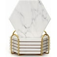 thumbnail image 1 of 6Pcs White Marble Coaster Set with Holder Hexagon Ceramic Coasters Absorbent Coasters Drink Coasters Set for Coffee Table Bar Coasters Wine Coasters Modern Coasters Beer Coasters Cup Coasters, 1 of 10