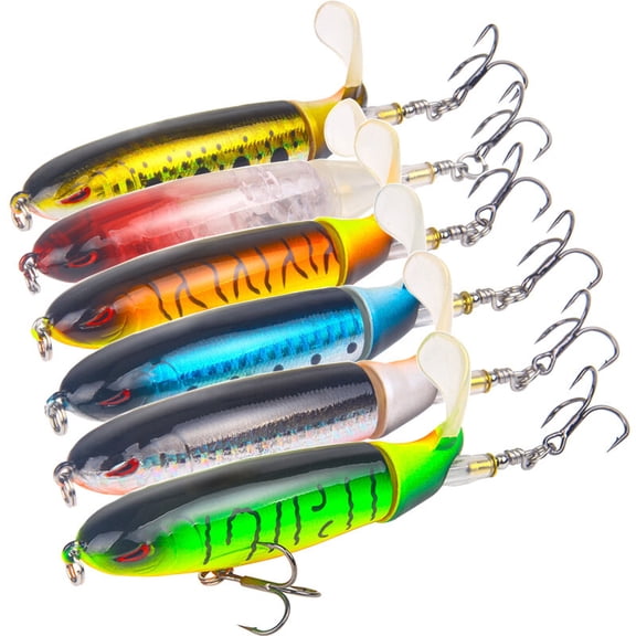 6Pcs Whopper Plopper Topwater Fishing Lures Lot Rotating Tail for Bass Pike Chub