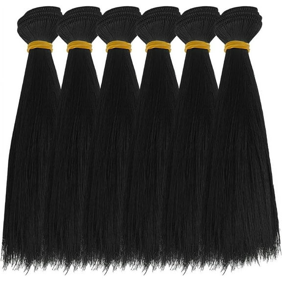 6Pcs Wig Hair 18cm Straight Short Hair Plastic Hair Wefts Making Kits Hair Extensions Black Hair Replacement for Hair Crafts for DIY
