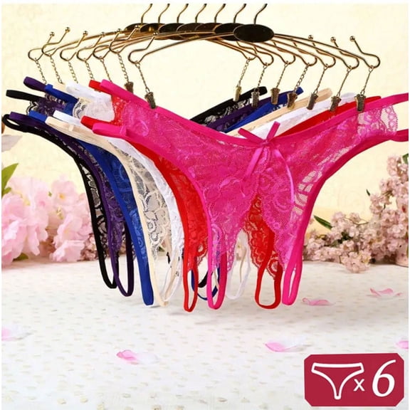 6Pcs Women Lace Panties Underwear Floral Lace Briefs with Cute Bow Center