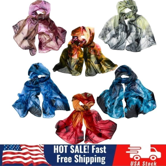 6Pcs Women Scarves Lightweight Floral Print Pattern Scarf Long Thin Shawl