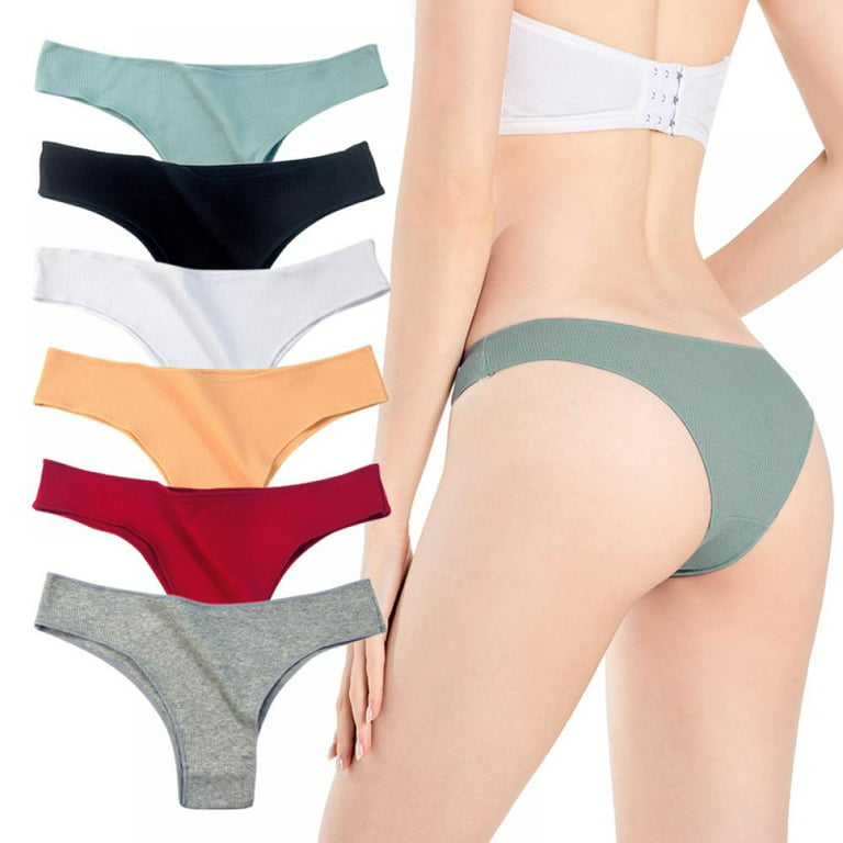 6Pcs Women Sexy Ribbed Thongs Breathable Underwear Ladies Tanga
