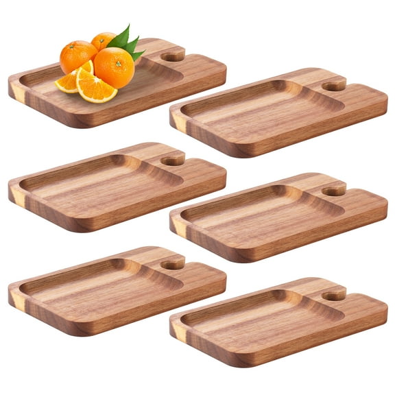 6Pcs Wood Appetizer Plates With Wine Glass Holder Easy to Clean Compact Wine Appetizer Plates Versatile Sturdy Wood Mini Charcuterie Boards for Wine Party Housewarming Party