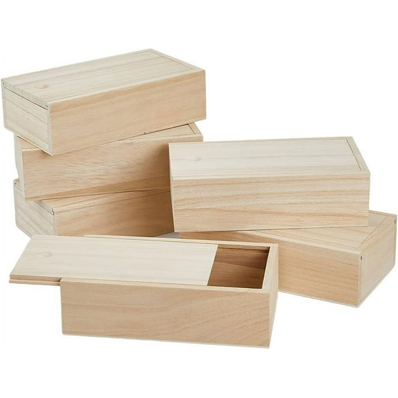 6Pcs Wood Box with Slide Lid 6.6x3.7inch Unfinished Wooden Storage Box Small Wooden Box Trinket Storage Box with Slide Top for DIY Crafts Home Decoration Jewelry White DIY