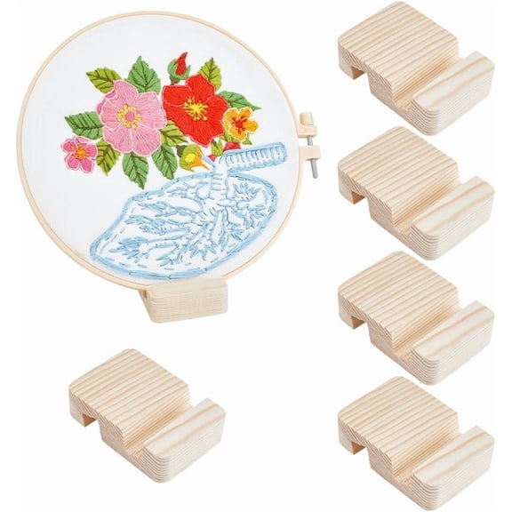 6Pcs Wood Embroidery Hoop Easels Embroidery Circle Display Stands Floral White 80x53x20mm art