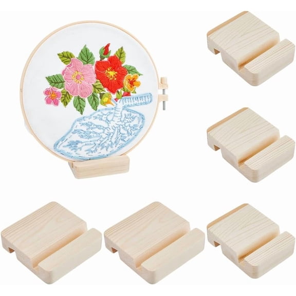 6Pcs Wood Embroidery Hoop Easels Embroidery Circle Display Stands Floral White 80x60~80x20mm for Handmade