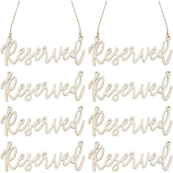 6Pcs Wood Reserved Sign Hanging Reserved Seats Sign Blank Rustic Letter Sign Chair Back Decoration Dining Table Decor with Hanging Rope