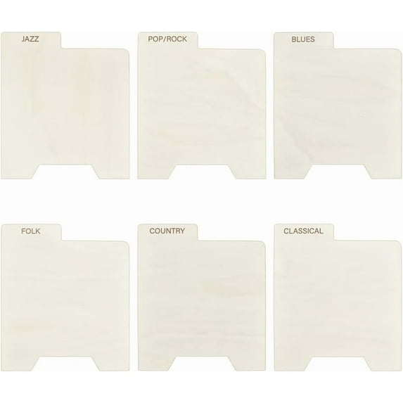 6Pcs Wood Vinyl Record Dividers 13.8x11.8Inch Index Card Dividers with Music Genre Tabs for Album Record Comic Magazine Organization