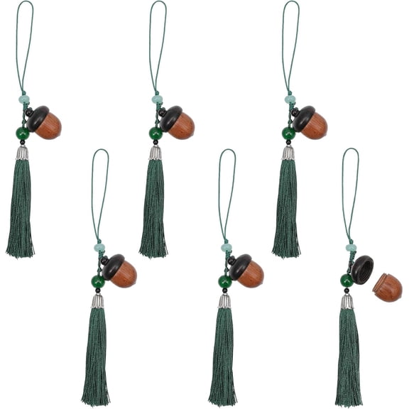 6Pcs Wooden Acorn Tassel Pendants Wood Acorn Pendants Tassel Decorations for Keychain Backpack Mobile Phone Ornaments 7inch Green DIY
