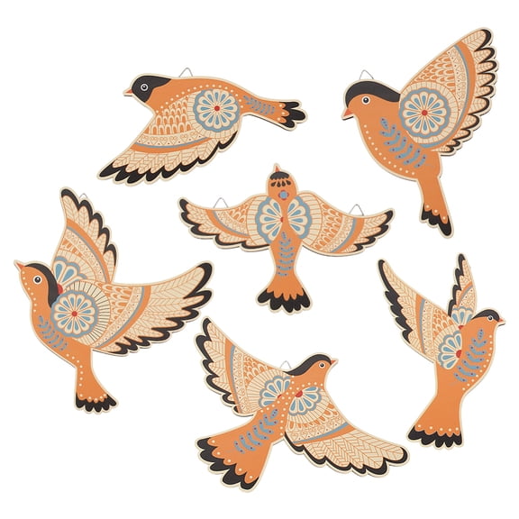 6Pcs Wooden Bird Wall Art Set Rustic Flying Birds Decor for Home Natural Wood Wall Sculptures with Easy Installation Bedroom Living Room Decoration DIY