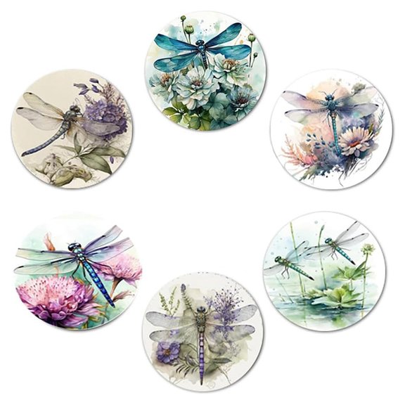 6Pcs Wooden Cup Mats Heat Resistant Pot Mats for Home Kitchen Flat Round with Dragonfly Mixed Color 100mm