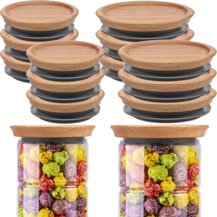 6Pcs Wooden Storage Lids Set,Container Lid Airtight Acacia Wood Canning Jar Lids with Silicone Sealing Rings Reusable Canning Covers Brown Wooden Lids Dishwasher Safe for Mugs and Jars