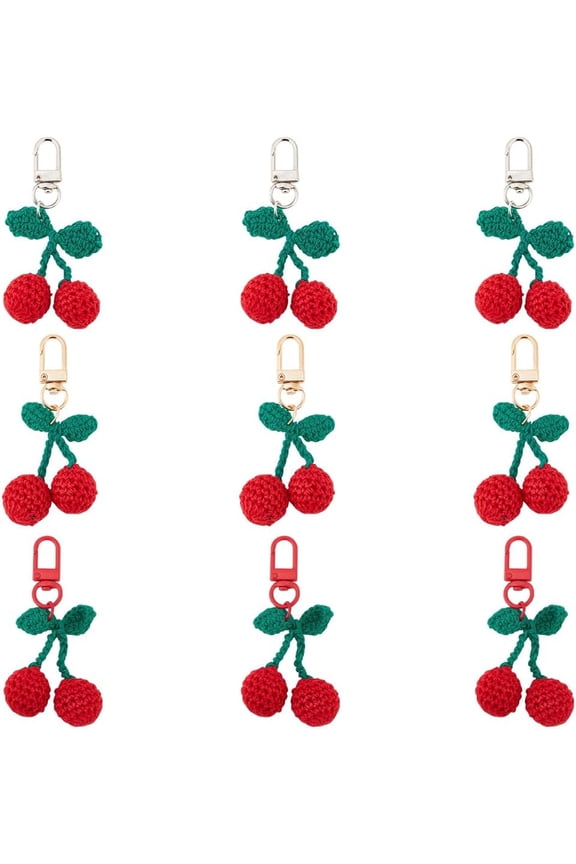 6Pcs Wool Knitted Cherry Keychains Cute Crochet Fruit Woven Yarn Lovely Plush Red Cherries diy Mixed Color