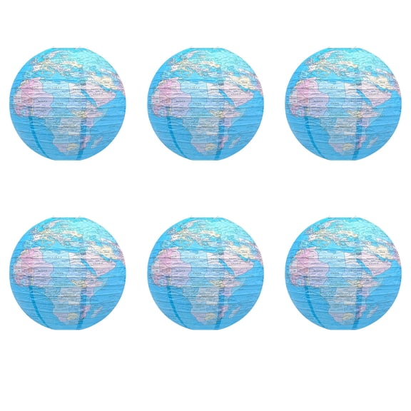 6Pcs World Map Globe Paper Lanterns, Travel Themed Hanging Ornaments, Earth Day Party Decorative Globes Classroom School Home Room Wall Ceiling Decor