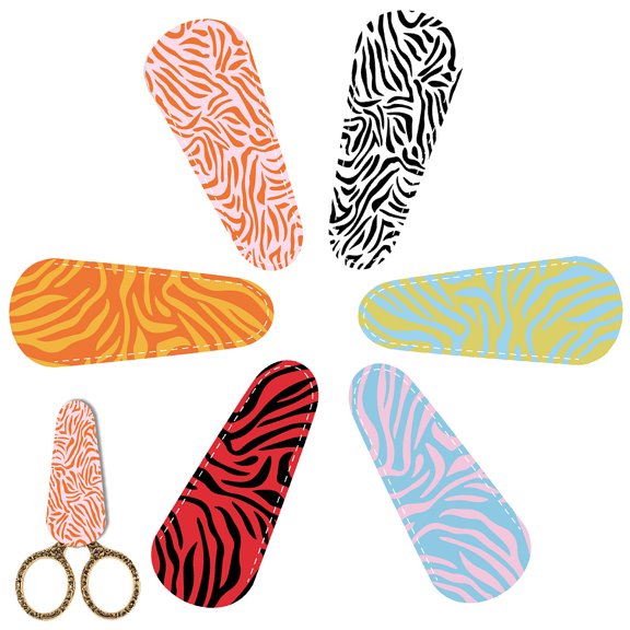 6Pcs Zebra-Stripe Scissor Sheaths Scissors Protection Hair Cutting Covers Sewing Sheath PU Leather Scissor Tip Covers Collect Bags DIY
