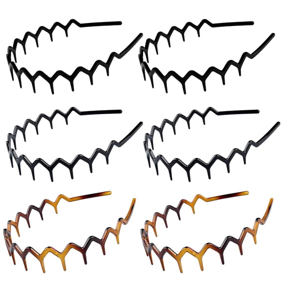 6Pcs Zig Zag Shark Tooth Headbands Comb Zigzag Plastic Hoop U Shaped Shark Tooth Hair Bands Wavy teeth Hair Hoop Accessory for Women Lady Girl