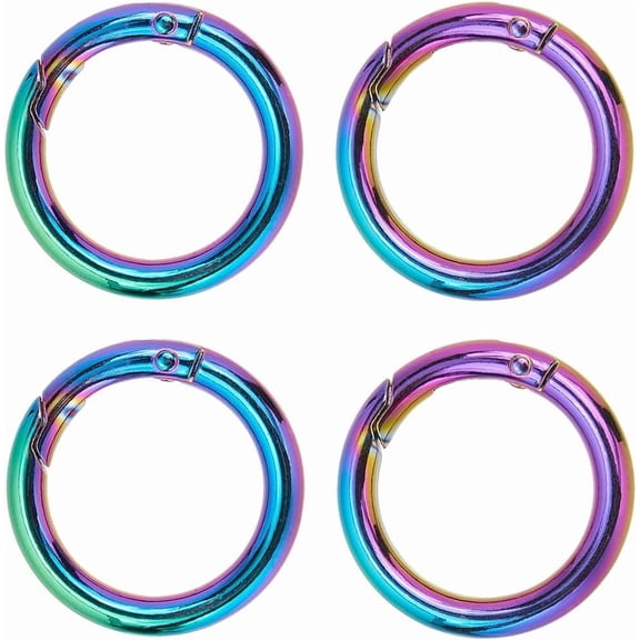 6Pcs Zinc Alloy O Ring Spring Gate Rings Rainbow Color Metal Round Closures Connector Fastener Carabiner Clasp Snap Hook Keyring Buckle Clip for Keychain Purse Handbag DIY Craft Supplies