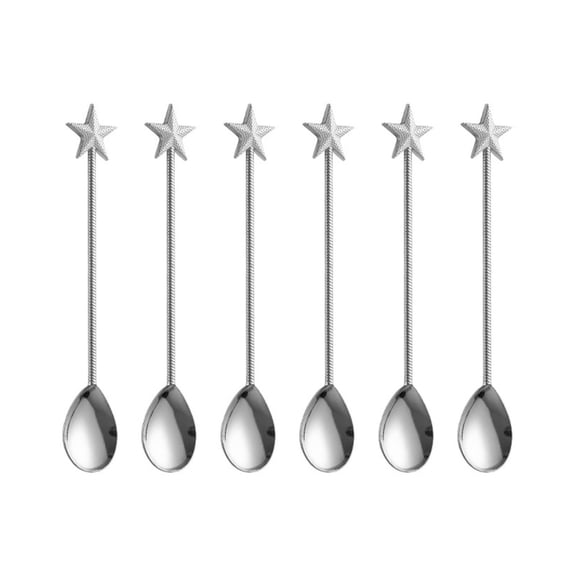 6Pcs Zincs Alloys Dessert Spoon Long Handle Teas Coffee Stirring Spoons Teaspoon