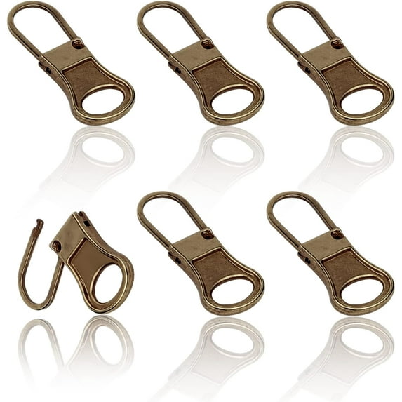 6Pcs Zipper Pull Tab Replacement Metal Zipper Handle Mend Fixer for Suitcases Luggage Jacket Backpacks Coat Boots, Bronze
