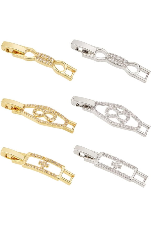6Pcs Zirconia Watch Extender Platinum Golden Necklace Bracelet Extender Chain Extension Clasp with Cubic Zirconia for Bracelet Necklace Making DIY Jewelry Extender - 6Styles