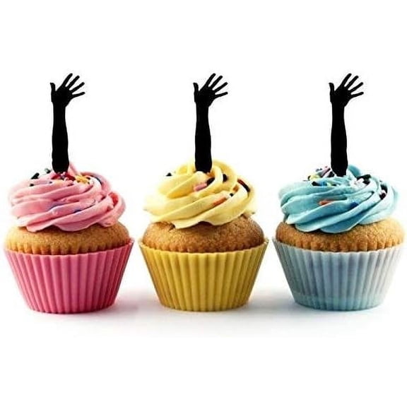6Pcs Zombie Hand Silhouette Acrylic Cupcake Toppers for Halloween or Horror Themed Party Supplies