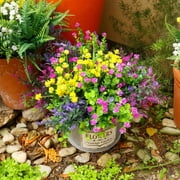 6Pcs/set Artificial Flowers for Outdoors Fake Plastic Plants Faux Shrubs Greenery Wheat Grass UV Resistant for Spring Summer Garden Patio Window Box Office Table Kitchen Home Decoration