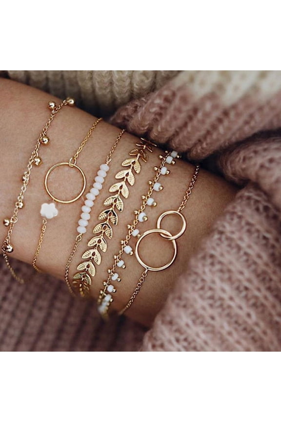 6Pcs/set Boho Bracelet Set Women Tassels Leaves Circular Chains Bangle Jewelry