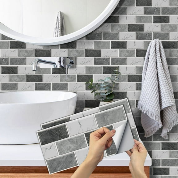 6Piece Peel and Stick Tile Stickers 11.8x5.9inch Mosaic Brick Gray Marbling  Wall Decals Self Adhesive Removable Vinyl Wallpaper Kitchen Backsplash