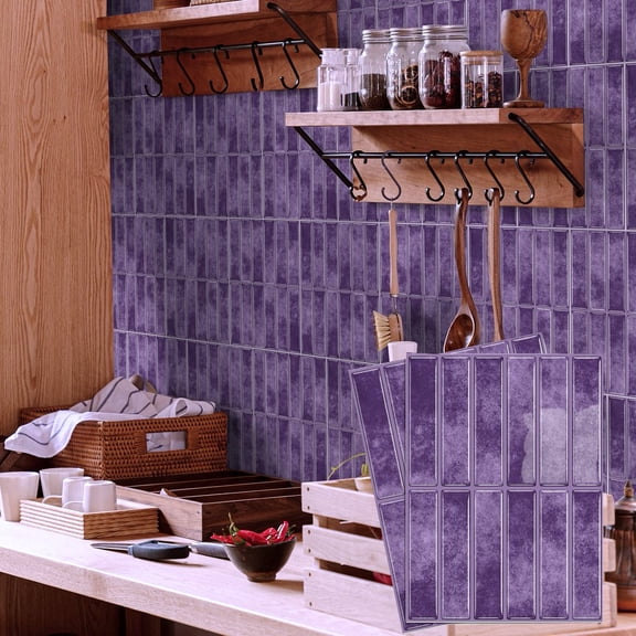 6Piece Self Adhesive Tiles Wall Stickers Decals 6.7" x 9" Purple Geometric Pattern Vinyl Peel and Stick Backsplash Kitchen Bathroom Decor