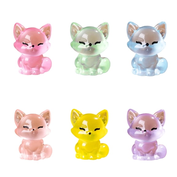 6Pieces Cartoon Tiny Foxes Models for Desk or Car Adornment Glowing In Dark Resins Miniature Figurines Ornaments
