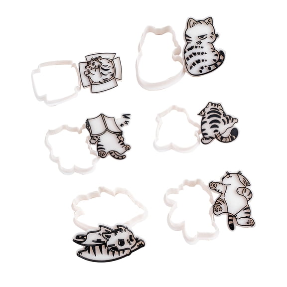 Lynono 6pcs Cats Themed Cookie Cutters Embosser Cats Cookie Stamp Perfect for Baking Enthusiasts and Creative Snacks Making