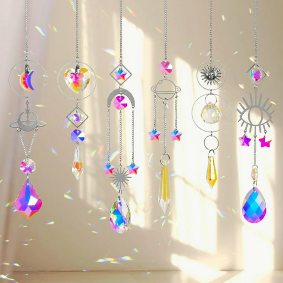6Pieces Colorful Crystals Suncatcher Hanging Sun Catcher with Chain Pendant Ornament Crystal Balls