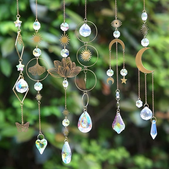 new6Pieces Colorful Crystals Suncatcher Hanging for Window Crystal Ball Prism Rainbow Maker Pendants for Garden Christmas Tree Wedding Party Patio Backyard Car Home Indoor Outdoor Decoration