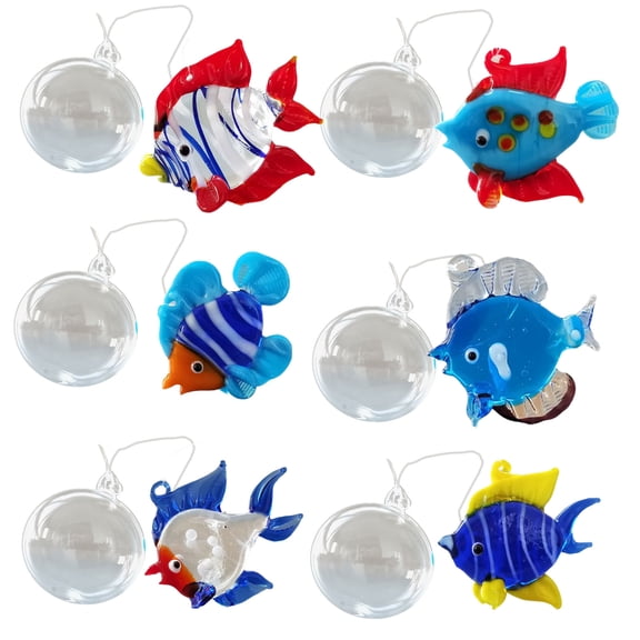 (6Pieces) Colorful Glass Floating Fish Decors Aquarium Float Decoration Handcraft Bubble Designs for Home Decors