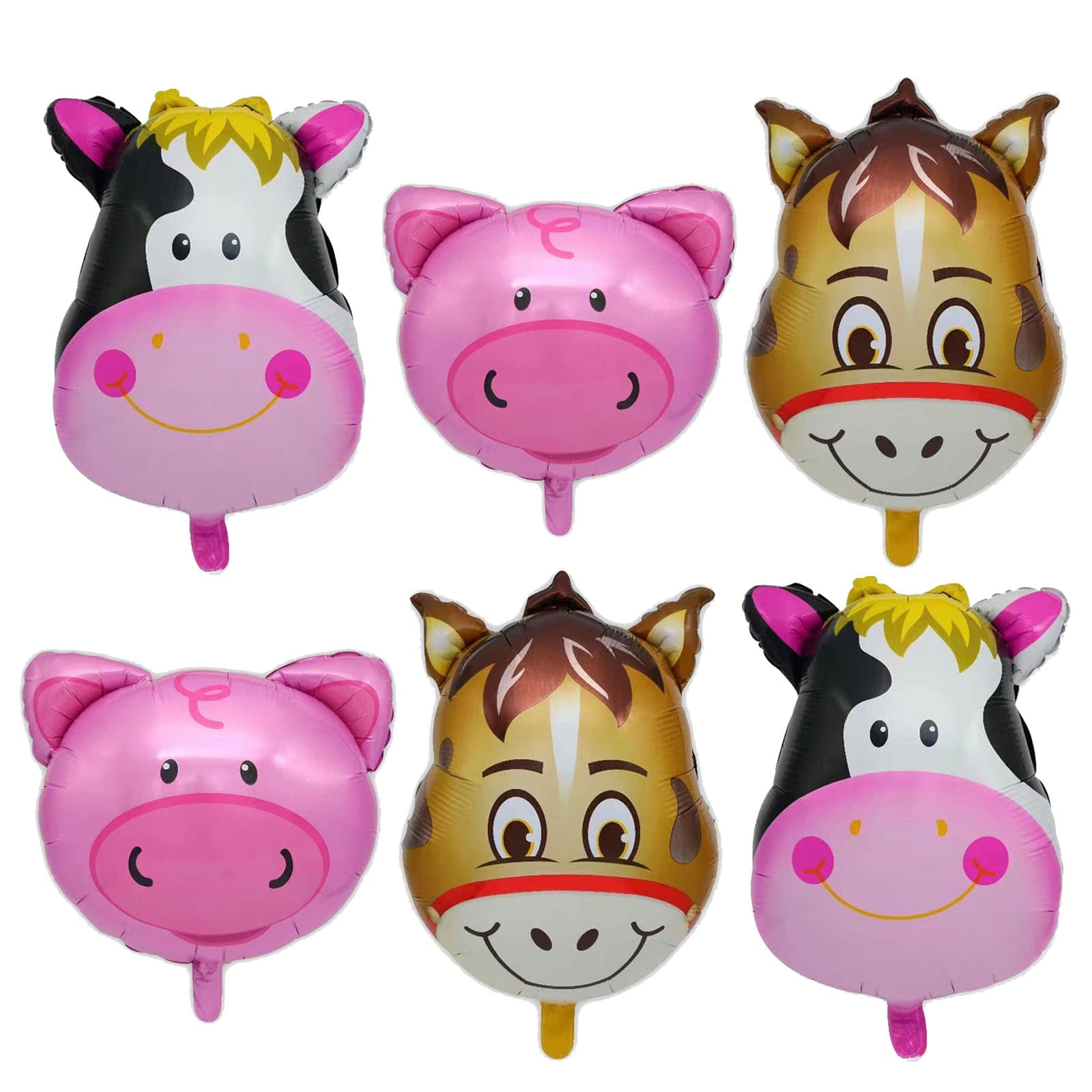 6Pieces Cow Foil Balloons Donkey Balloons Pig Balloons Cow Head Balloon