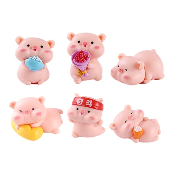 6Pieces Cute Pink Pig Miniature Figurines Desktop Decorations for Car Center Console and Rear View Mirror Accessories