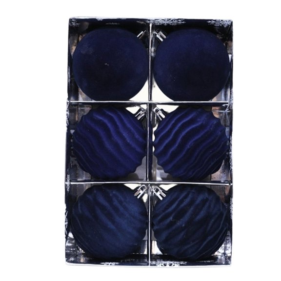 6Pieces Flocking Ornament Luxurious Festival Decors for Christmas Tree with Velvety Storage Box