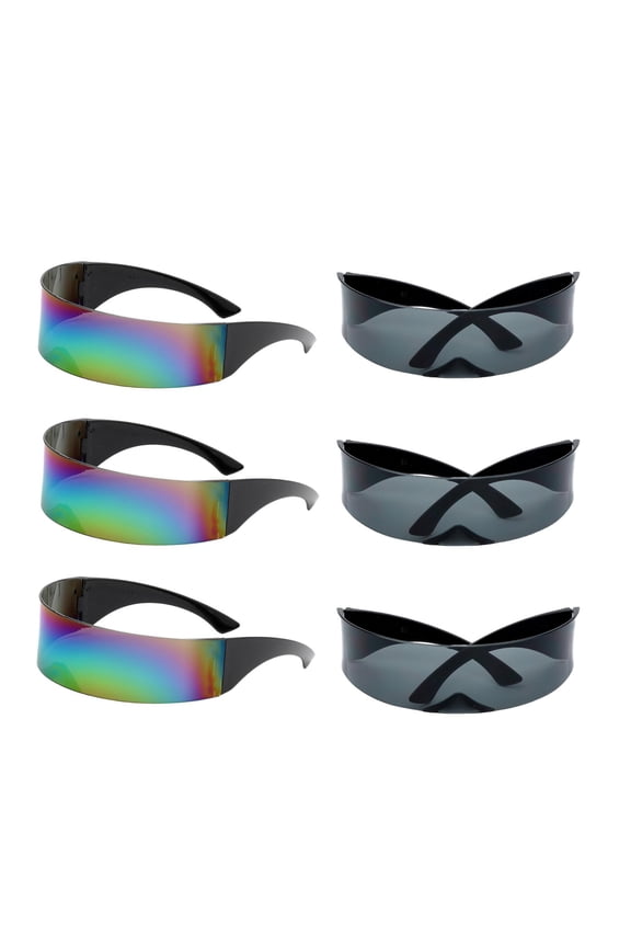 6Pieces Funny Futuristic Mirrored Single Lens Visor Sunglasses Cosplay Women Men Party Eye Glasses