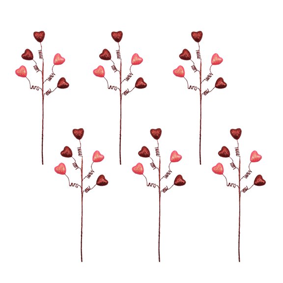 6Pieces Heart Stem Picks Love Heart Artificial Flower Ornaments for Wedding And Valentine's Day Decorations