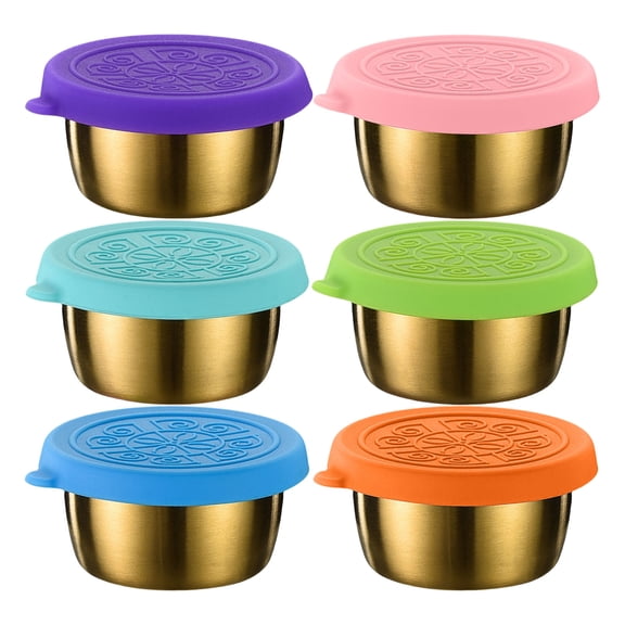 6Pieces Portable 304Stainless Steel Dipping Bowls Small Condiment Pots with Lid Small Sauce Cups Set for Outdoor Dining