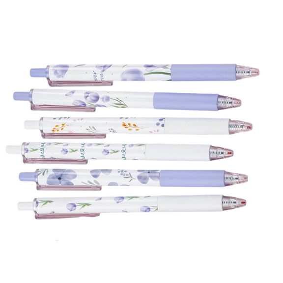 6Pieces Retractable Flower Print Gel Pen 0.5MM Quick Drying Smooth Writing for Writing Noting Journaling Office Supplies