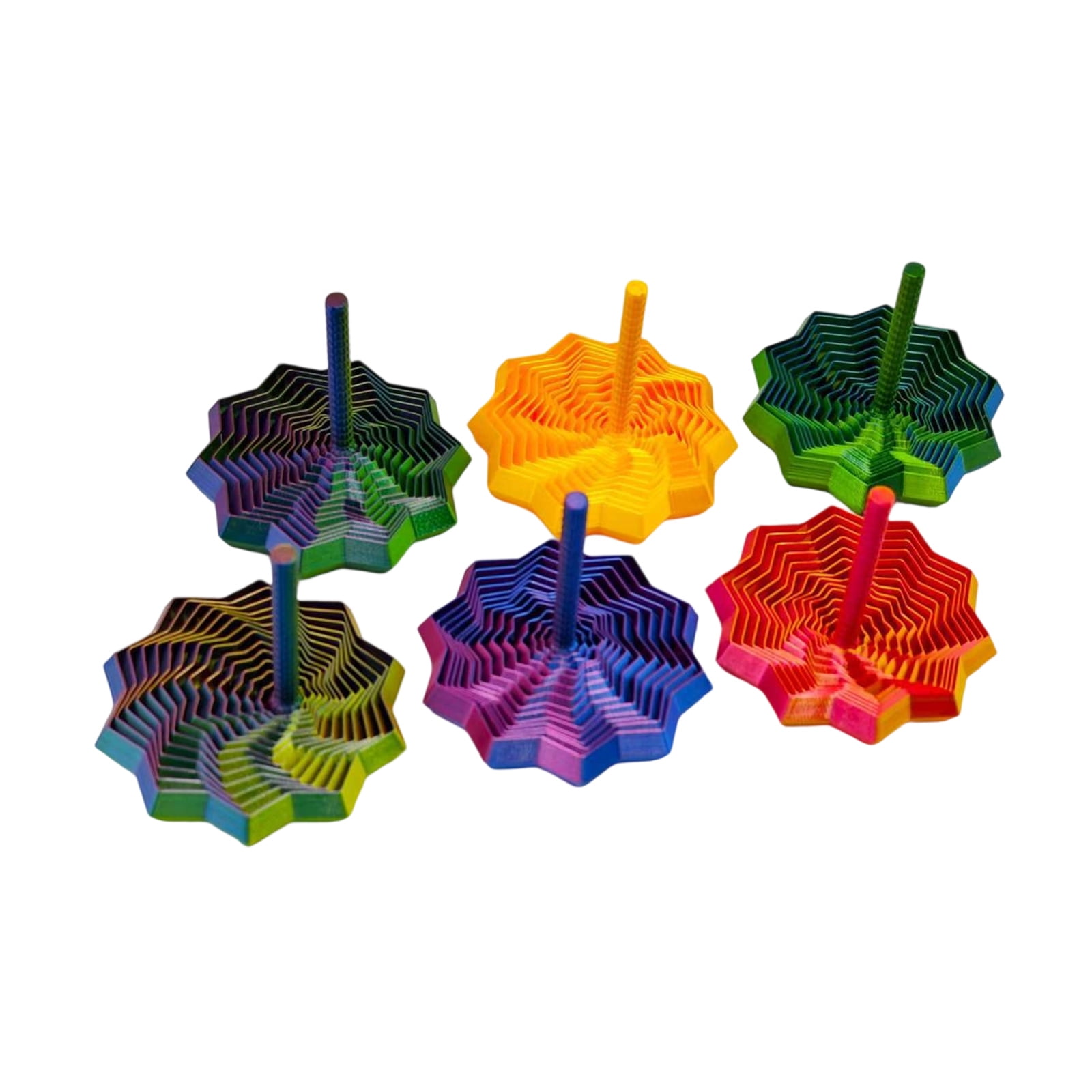 6Pieces Rotating Rotating Gyroscope Three Dimensional Print Fingertip Spinner Mindfulness Distraction Concentration Tool