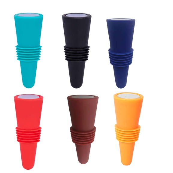 6Pieces Silicone Wine Stoppers with Threaded Seal Rings Multipurpose Beverage Bottles Corks Practical Drink Preservers